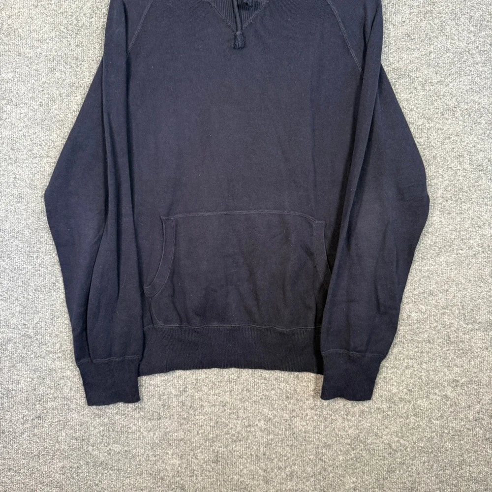 J Crew Hoodie Mens Large Navy Blue Cotton Knit Pullover Lightweight Pouch Pocket